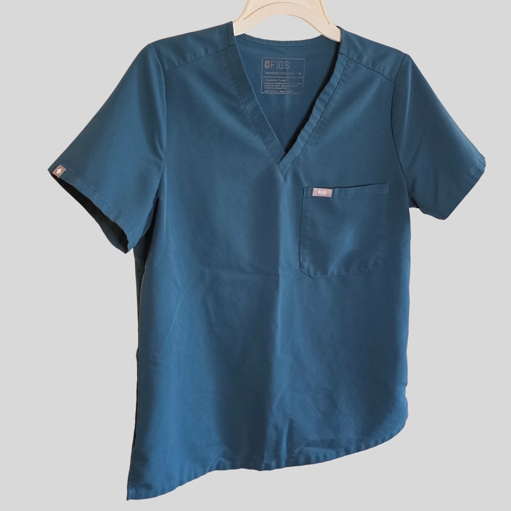 FIGS Scrub Top Women’s M Caribbean Blue Catarina FIONx V-Neck One Pocket - Picture 11 of 12